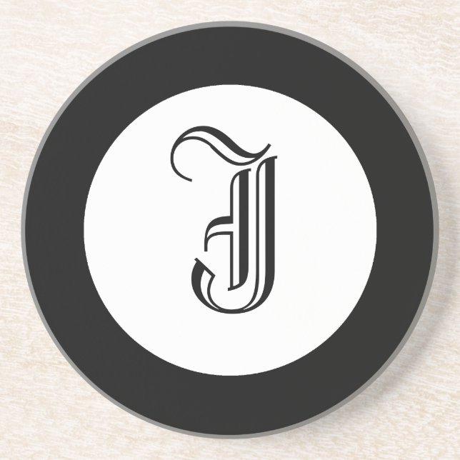 Posavasos De Arenisca Monograma negro y blanco (Frente)