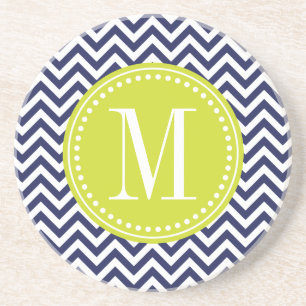 Posavasos De Arenisca Monograma personalizado zigzag de Chevron de la