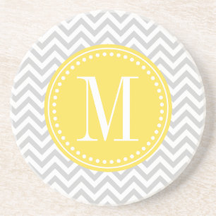 Posavasos De Arenisca Monograma personalizado zigzag gris claro de