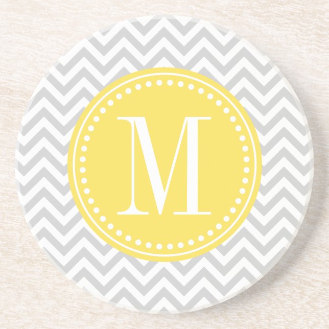 Posavasos De Arenisca Monograma personalizado zigzag gris claro de (Frente)
