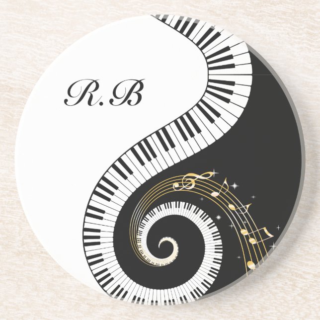 Posavasos De Arenisca Monograma Piano Keys y notas musicales (Frente)