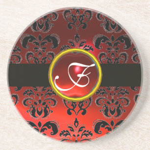 POSAVASOS DE ARENISCA MONOGRAMA RUBÍ DE DAMASCO NEGRO Y ROJO