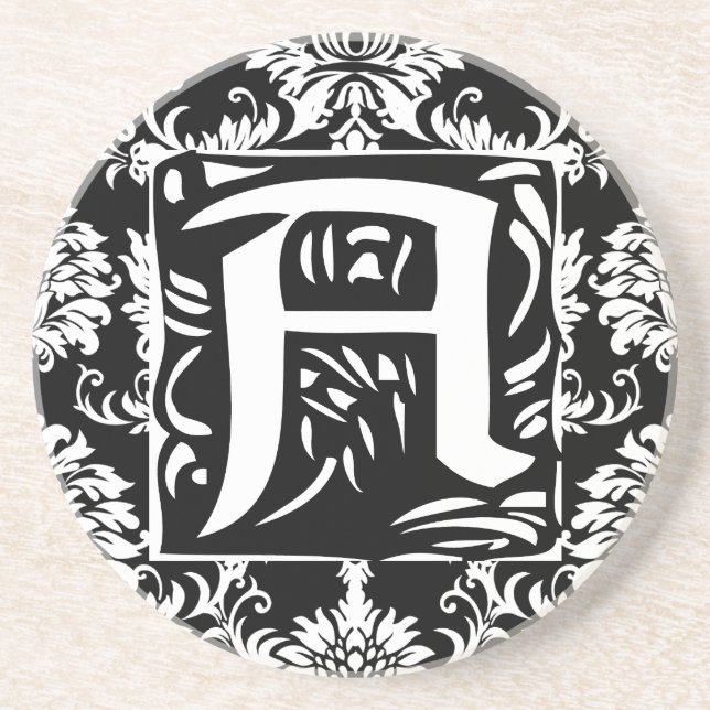 Posavasos De Arenisca Monograma Vintage A Boda Aniversario (Frente)