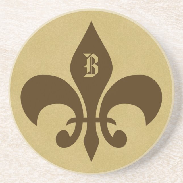 Posavasos De Arenisca Monogramo Fleur de lis Sandstone Coaster - B (Frente)