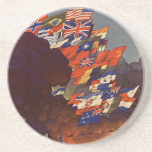 Posavasos De Arenisca Monstruo de afiches vintage de la Segunda Guerra M