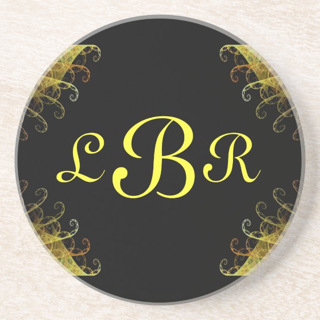 Posavasos De Arenisca Monstruo de borde fractal serie-2 amarillo—1 de (Frente)