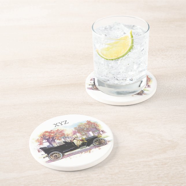 Posavasos De Arenisca Monstruo de monograma de personalizado de coches d (Lado)