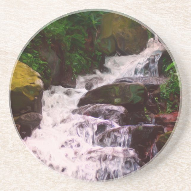 Posavasos De Arenisca Monstruo de pintura fotográfica de cascada foresta (Frente)