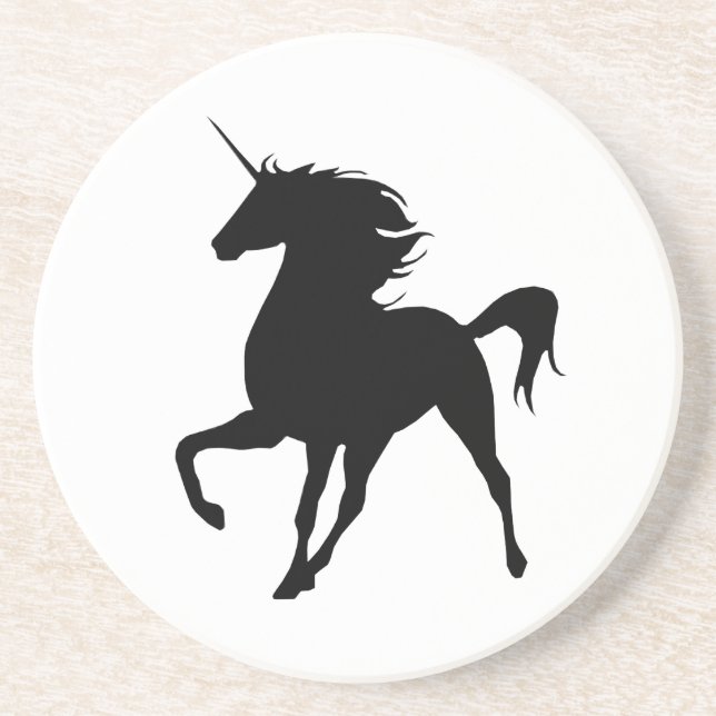Posavasos De Arenisca Monstruo de silueta negro de unicornio (Frente)