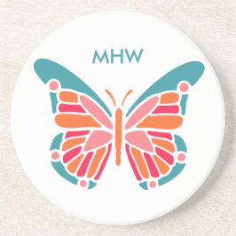 Posavasos De Arenisca Monstruo en monograma de personalizado de mariposa