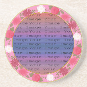 Posavasos De Arenisca Monstruo Personalizado de flores rosadas