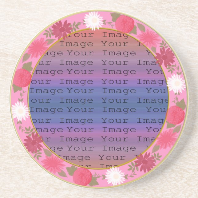 Posavasos De Arenisca Monstruo Personalizado de flores rosadas (Frente)