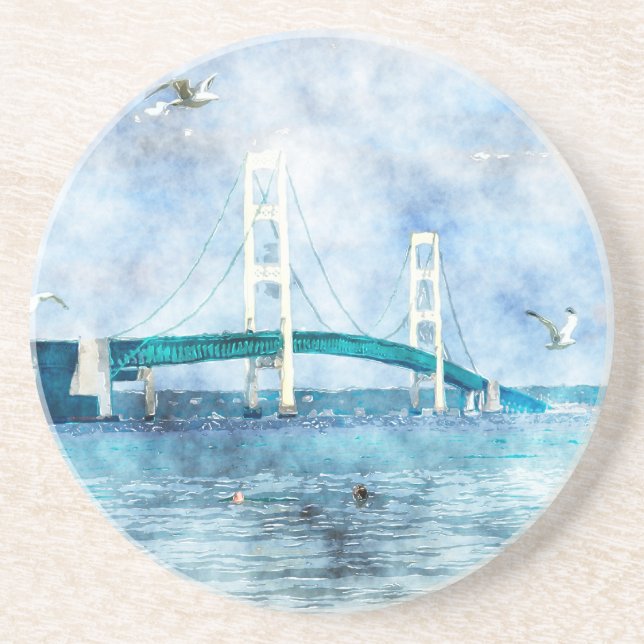 Posavasos De Arenisca Montaña acuática del puente Mackinac (Frente)