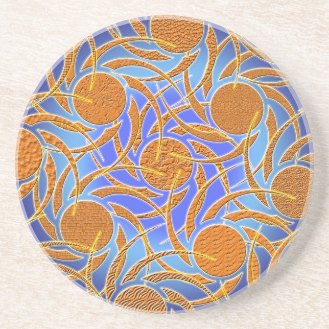 Posavasos De Arenisca Montaña de piedra azul y naranja texturada (Frente)
