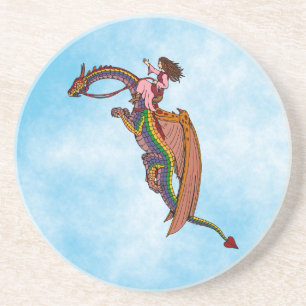 Posavasos De Arenisca Montando el dragón arcoiris