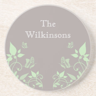 Posavasos De Arenisca Montura floral de mariposa verde