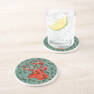Posavasos De Arenisca Mosaico de silueta de cabeza de ciervo