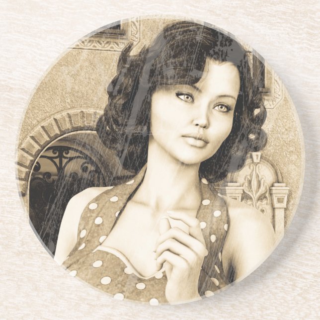 Posavasos De Arenisca Mujer Vintage (Frente)