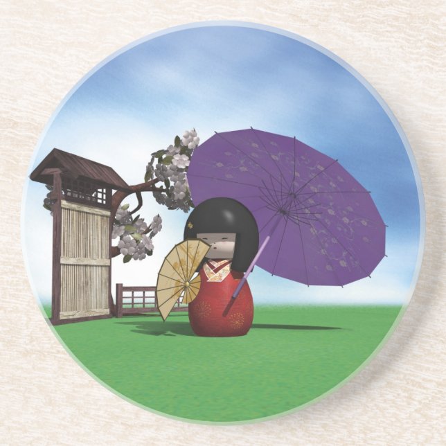 Posavasos De Arenisca Muñeca Kokeshi (Frente)