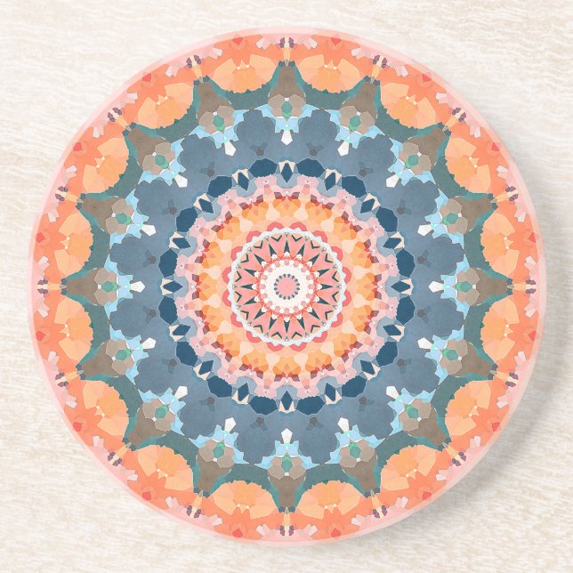 Posavasos De Arenisca Naranja abstracto Mandala (Frente)