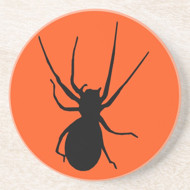 Posavasos De Arenisca Naranja Black Creepy Spider Coaster (Frente)