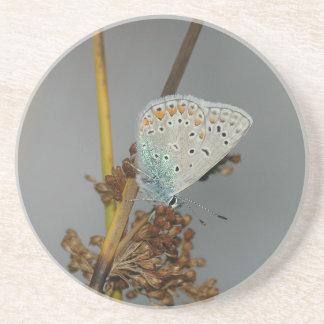 Posavasos De Arenisca Naranja blanco azul con mariposa de puntos negros