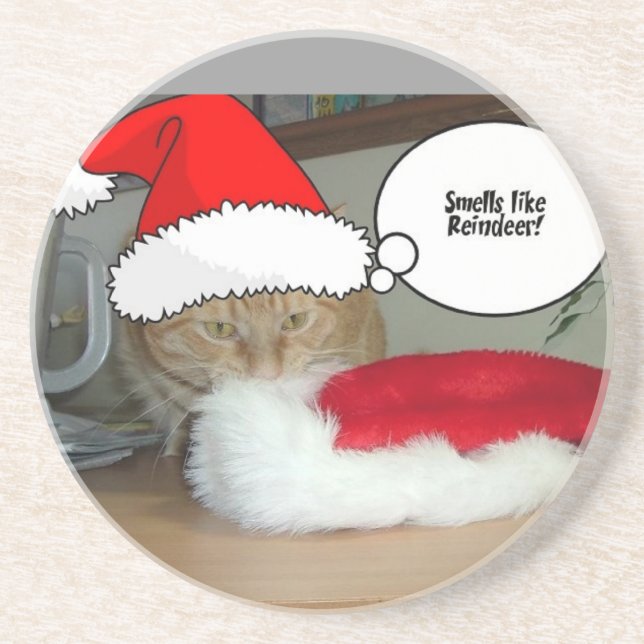 Posavasos De Arenisca Naranja de navidades Tabby Cat (Frente)