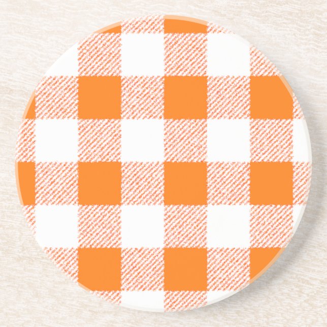 Posavasos De Arenisca Naranja Gingham Check Pattern (Frente)