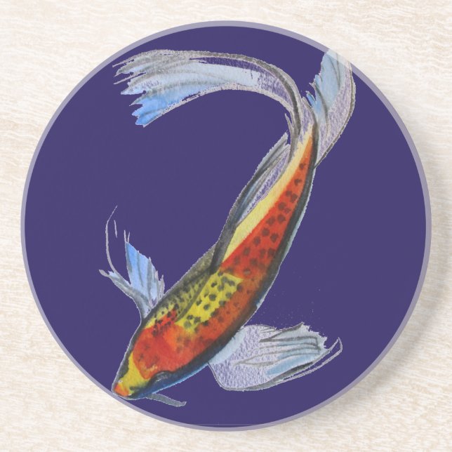 Posavasos De Arenisca Naranja Koi arte de la carpa acuarela japonesa (Frente)