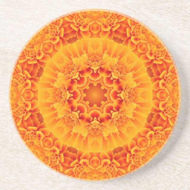 Posavasos De Arenisca Naranja Marigold Mandala (Frente)