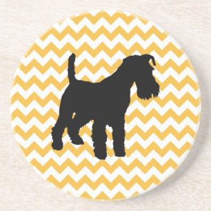 Posavasos De Arenisca Naranja Pastel Chevron con Silueta Schnauzer