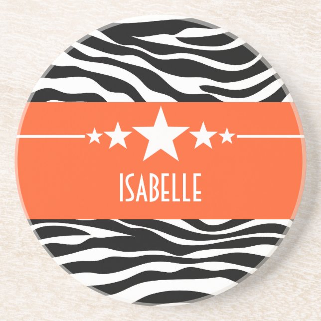 Posavasos De Arenisca Naranja Sassy Star Zebra Coaster (Frente)
