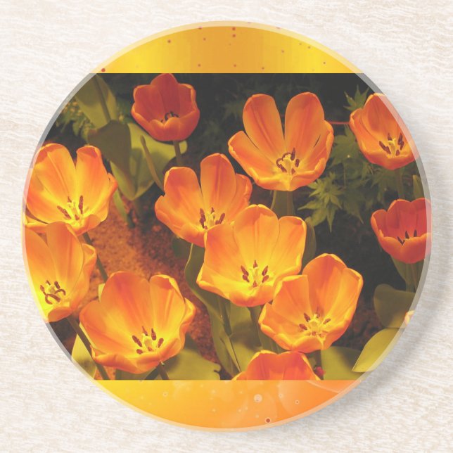 Posavasos De Arenisca Naranja Tulips Coaster (Frente)