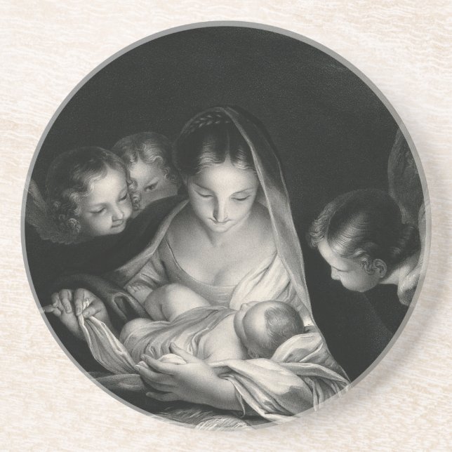 Posavasos De Arenisca Natividad Niño Jesús Virgen María Angelo Blanco Ne (Frente)