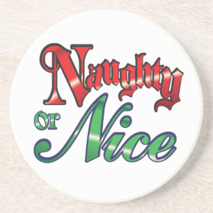 Posavasos De Arenisca Navidad Retro, Niños Buenos o Malos Letras Rojas y