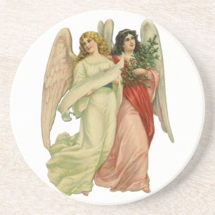 Posavasos De Arenisca Navidad Vintage, Ángel Victoriano Antiguo Recortad