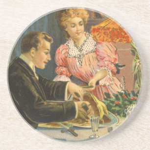 Posavasos De Arenisca Navidad Vintage, Cena Familiar Victoriana