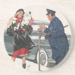 Posavasos De Arenisca Navidad Vintage, Compras Regalos Policía