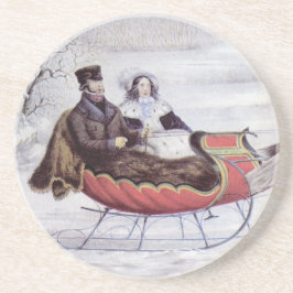 Posavasos De Arenisca Navidad Vintage, Invierno Camino, Caballo Sleigh