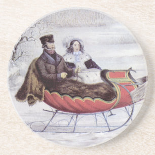 Posavasos De Arenisca Navidad Vintage, Invierno Camino, Caballo Sleigh