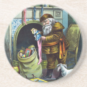 Posavasos De Arenisca Navidad Vintage, Medias de Santa Claus con Juguete