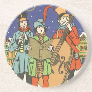 Posavasos De Arenisca Navidad Vintage, Músicos Cantando Villancicos con