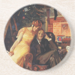 Posavasos De Arenisca Navidad Vintage, Pareja de Amor y Romance