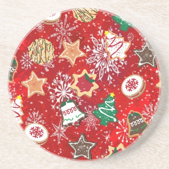 Posavasos De Arenisca Navidades cocina y copos de nieve en rojo (Frente)