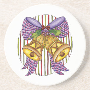 Posavasos De Arenisca Navidades cortos Jingle Bells con Ribbon y Bow