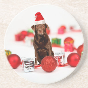 Posavasos De Arenisca Navidades de perro de Labrador marrón con regalos 