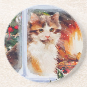 Posavasos De Arenisca Navidades Kitten