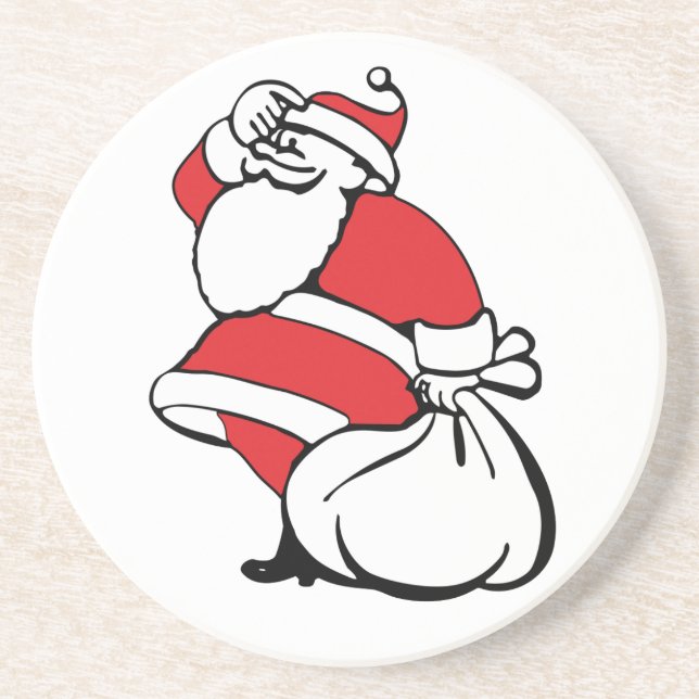 Posavasos De Arenisca Navidades personalizados Jolly Santa Claus, despid (Frente)