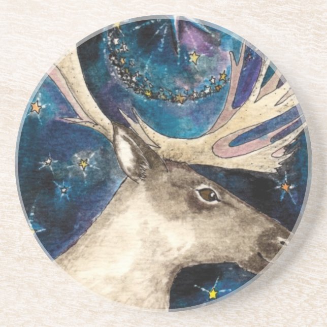 Posavasos De Arenisca Navidades renos de noche con una estrella brillant (Frente)