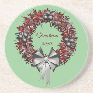 Posavasos De Arenisca Navidades rojos y plateados usan escayola de arena